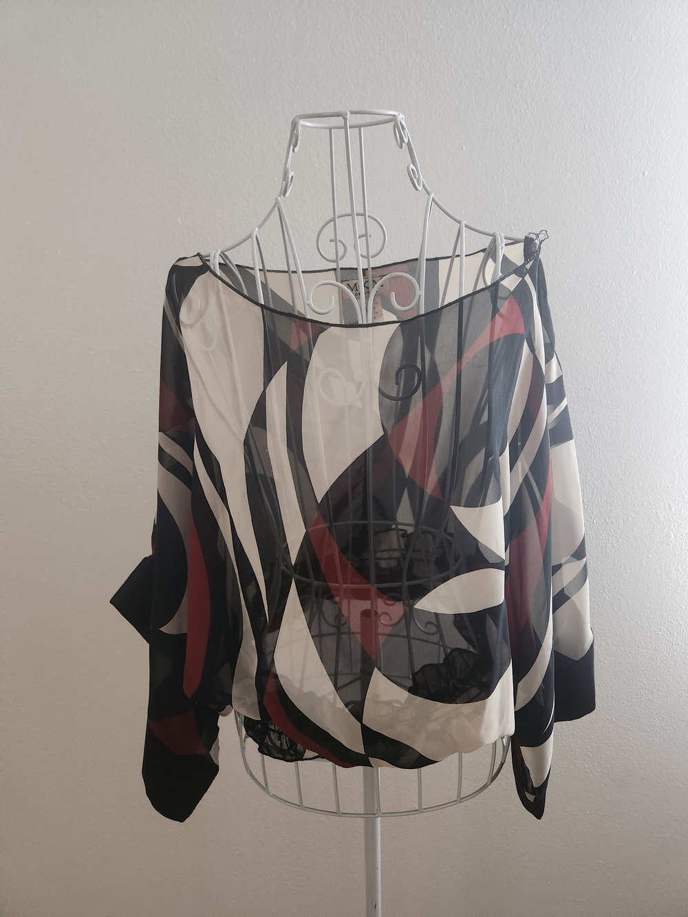 Vintage M.K.M Designs | Sheer Geometric Abstract Blouson Top Size Large